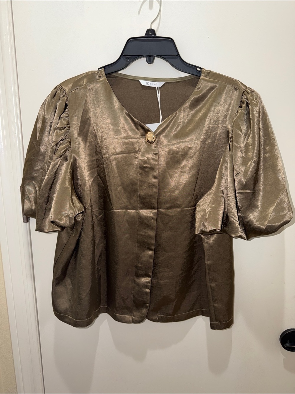 Satin Puff Sleeve Blouse in Bronze